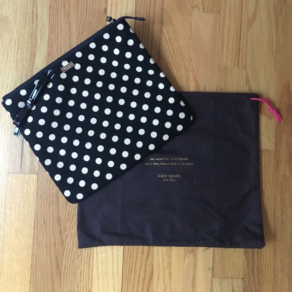 kate spade Polka Dot Envelope Clutch  Bag With Zip Top & Patent Leather Bow